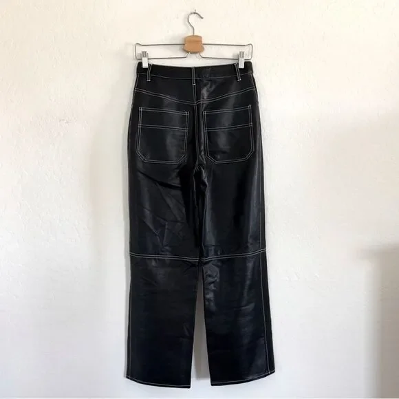 Free People The It Factor Black Vegan Leather Pants Size 4 - Picture 8 of 13